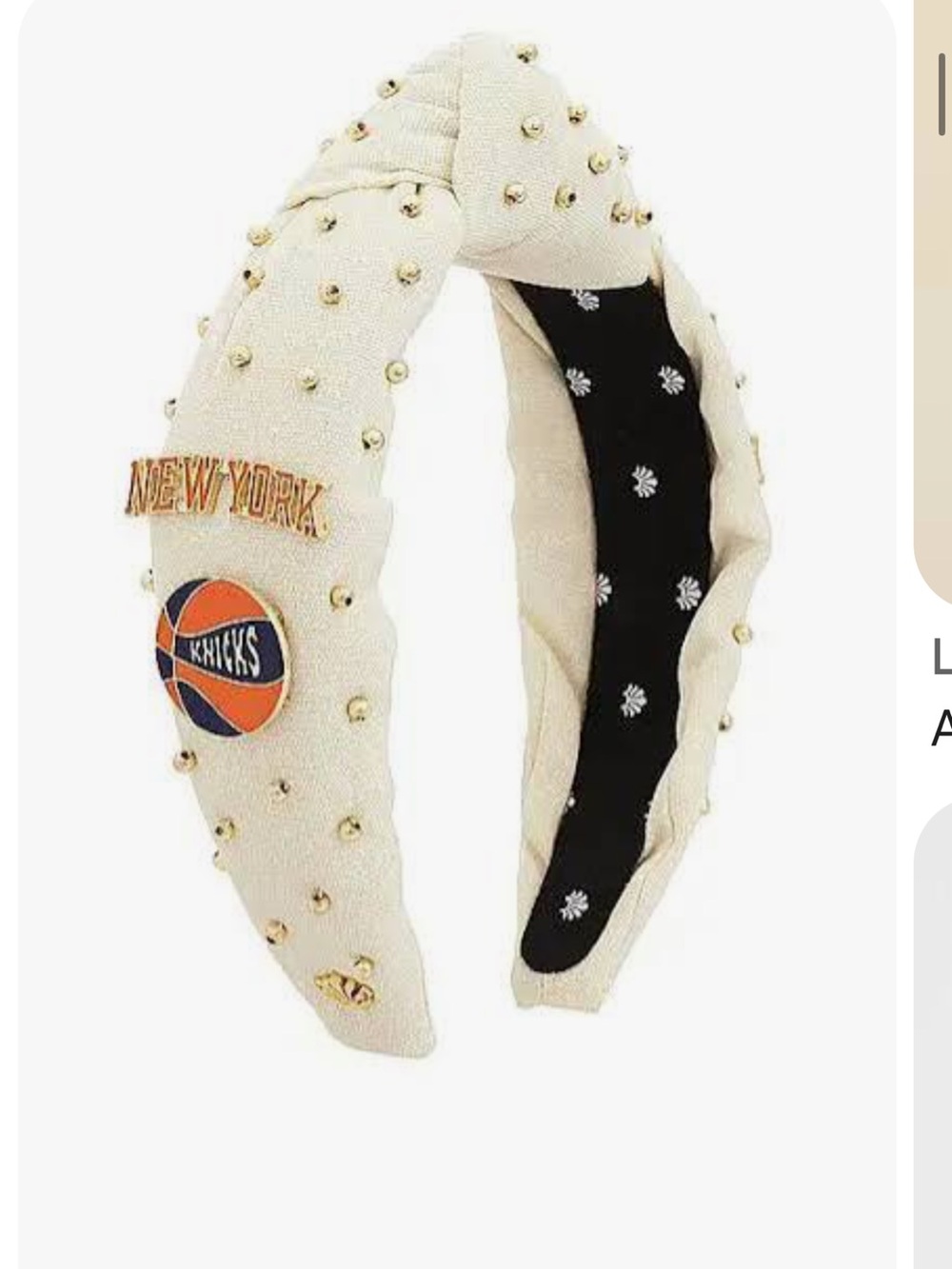 Sold Out Lele Sadoughi Cream Padded Beaded Headband with Gold Accents